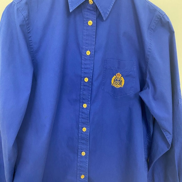 Ralph Lauren Royal Blue Casual Button Down Shirt Embroidered Crest Emblem - Picture 3 of 13